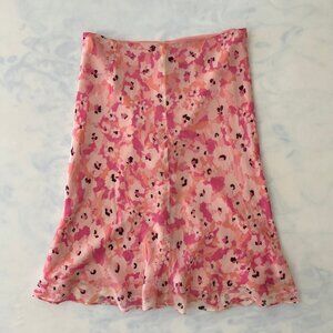 Sigrid Olsen 100% Silk Pink Floral Midi Skirt